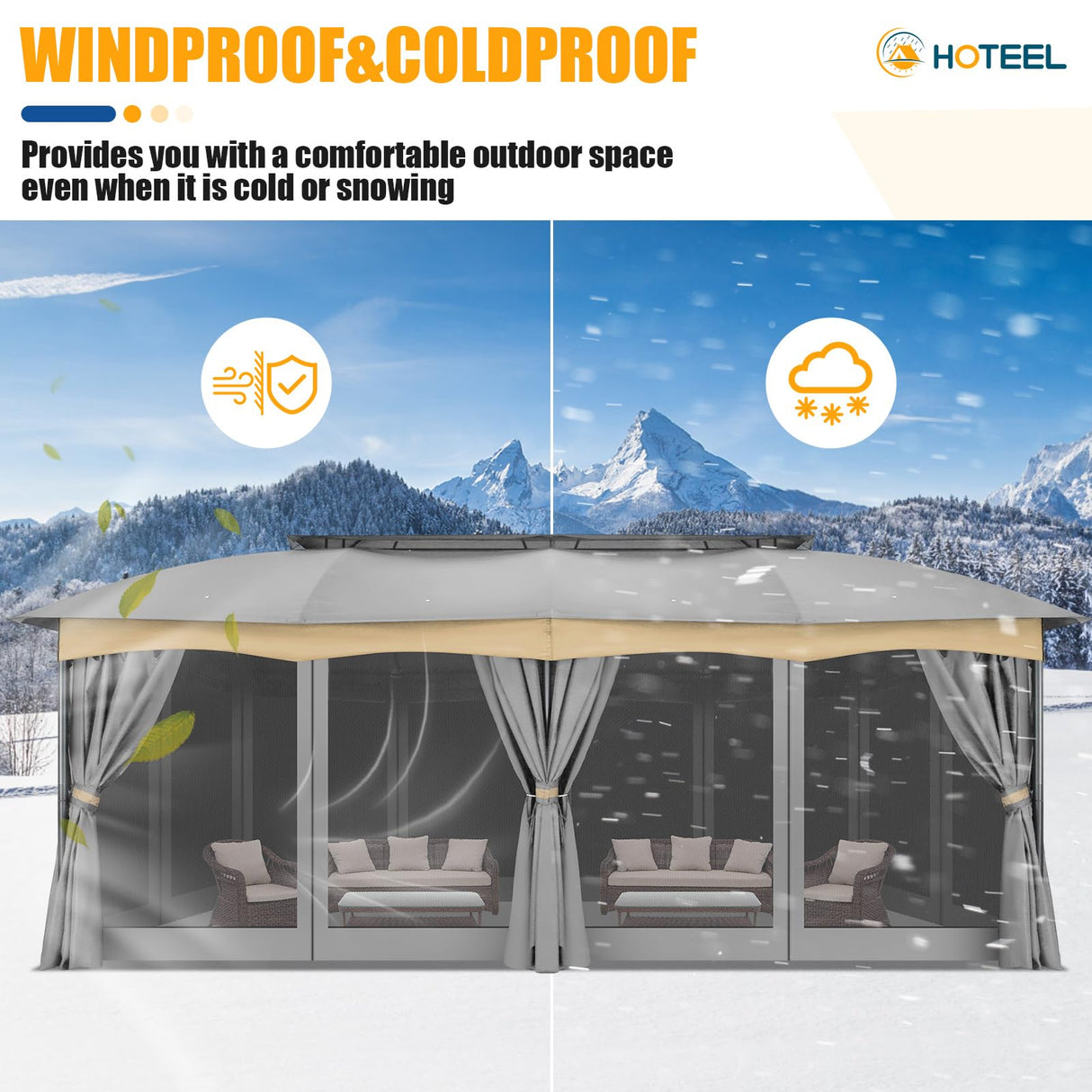 HOTEEL Gazebo 12x20, Outdoor Gazebo on Clearance with Double Ventilated Flat Roof, Privacy Curtains & Mosquito Netting, Easy Set up Canopy Tent with Stable Metal Frame for Patio, Gray (Upgraded 2.0) Hoteel