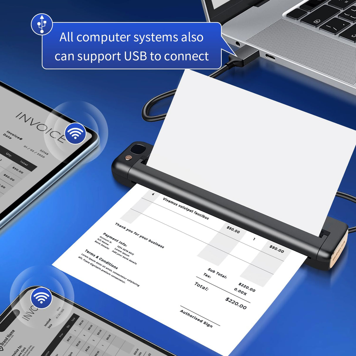 Portable Printer Wireless, Bluetooth & WiFi Printers for Home Use, Small Inkless Thermal Printer for Travel, Supports 8.5" x 11" US Letter&A4&A5 Size, Compatible with Android iOS Phone & Laptop Rongta