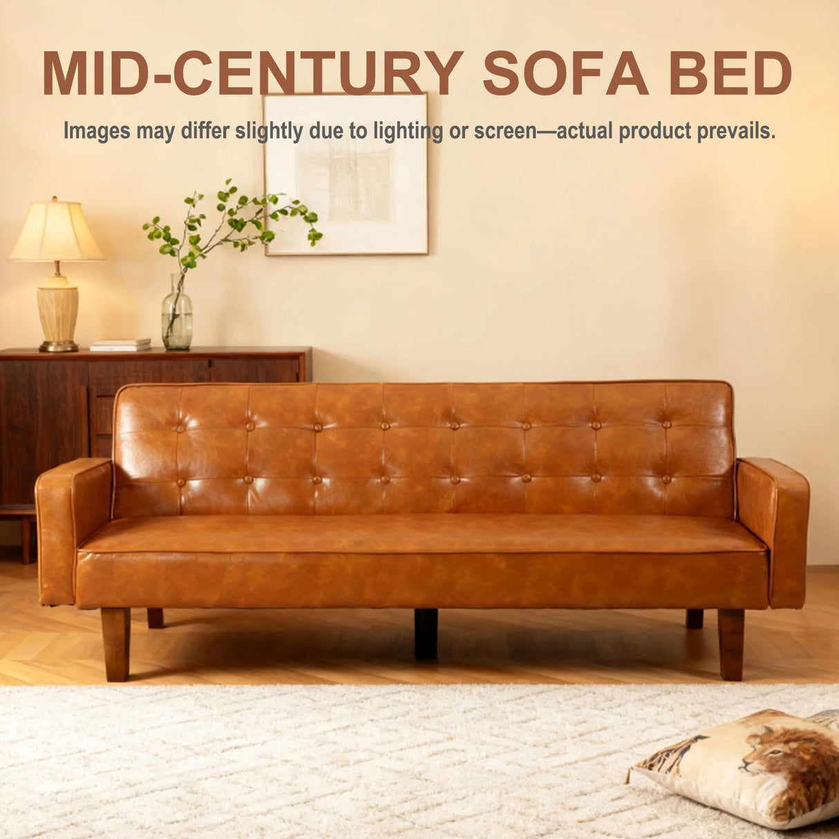 gkxjtzo 74" Faux Leather Futon Sofa Bed Small Space Sleeper Couch, Adjustable Backrest, Mid-Century Modern Loveseat for Living Room, Bedroom, Apartment(Brown) gkxjtzo