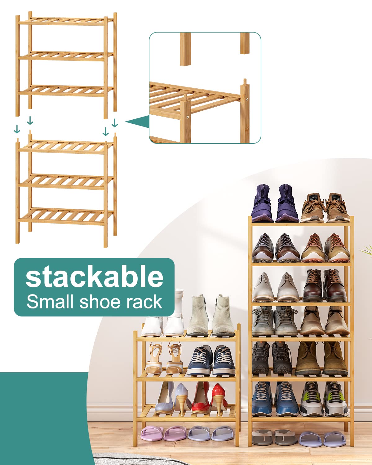 viewcare Small Shoe Rack, 3-Tier Shoe Rack for Entryway, Bamboo Wood Shoe Shelf for Closet & Hallway, Long 17.2IN | Beautiful | Functional | Sturdy | Durable viewcare