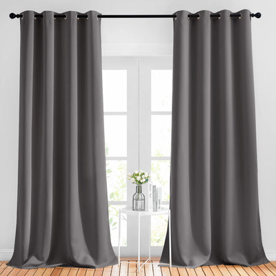 NICETOWN Grey Blackout Curtains 108 inches Long for Bedroom - Grommet Triple Weave Energy Saving Thermal Insulated Solid Drapes Sound Reducing Window Treatments for Living Room, W52 x L108, 2 Panels