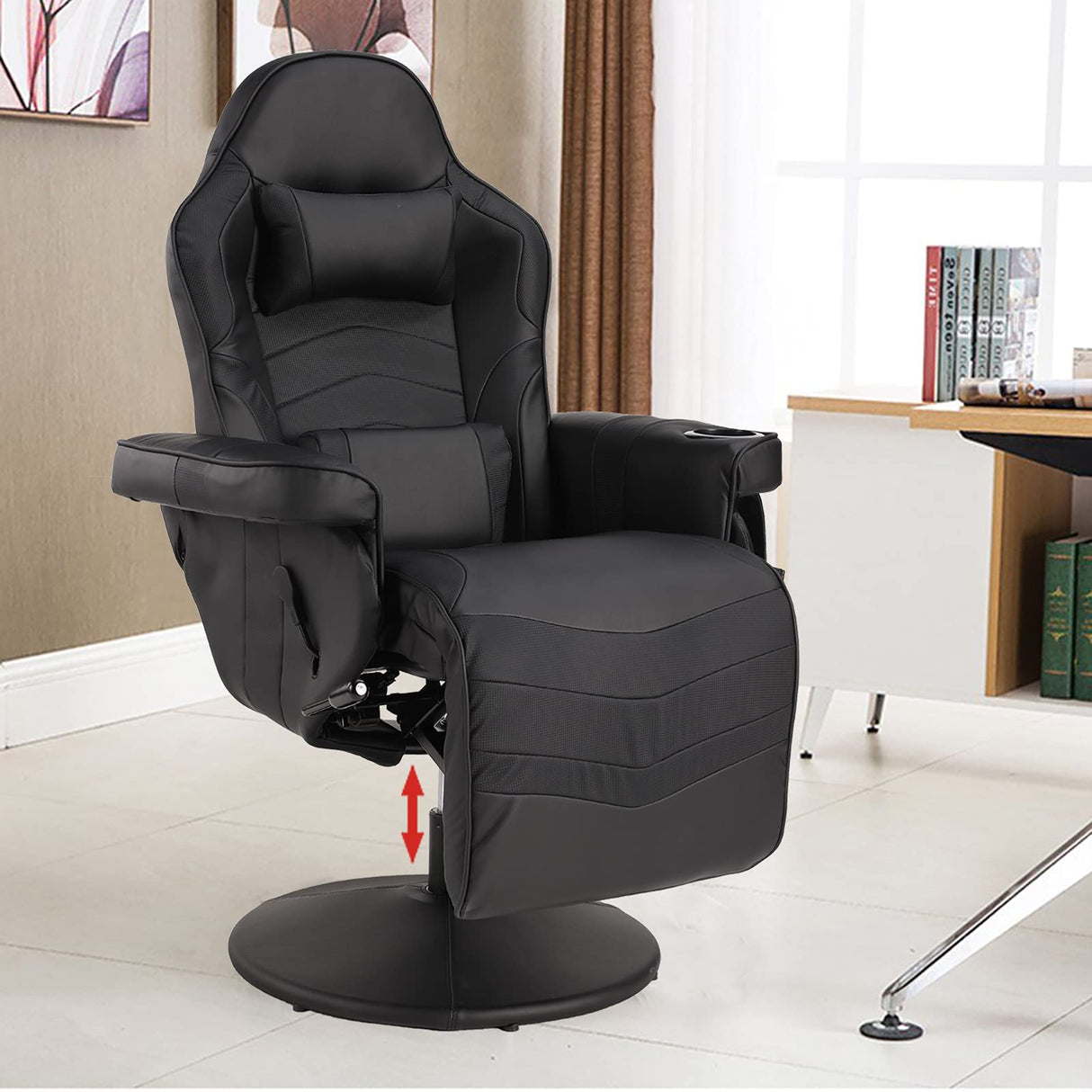 LVUYOYO Reclining Gaming Chair, Gaming Chair with Footrest and Massage, High Back PU Leather Gaming Recliner w/Adjustable Height, Swivel Game Chair with Lumbar Support, Cup Holder, Headrest LVUYOYO