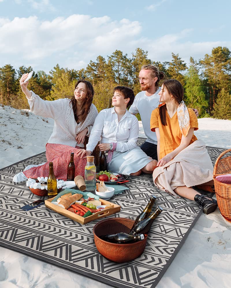 Outdoor Rug Carpet 6x9 ft, Flatweave Textured Outdoor Patio Rug Non Slip Indoor Outdoor Rugs with Rubber Particles Backing Boho Outdoor Area Rug for Patio Deck Front Porch Backyard Balcony MontVoo