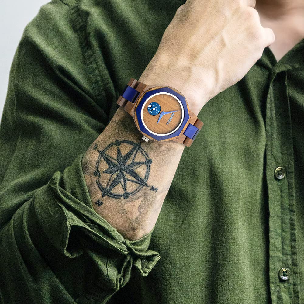 BEWELL Wood Watch,Analog Quartz Polygon Wooden Watches for Men Unique Gift BEWELL