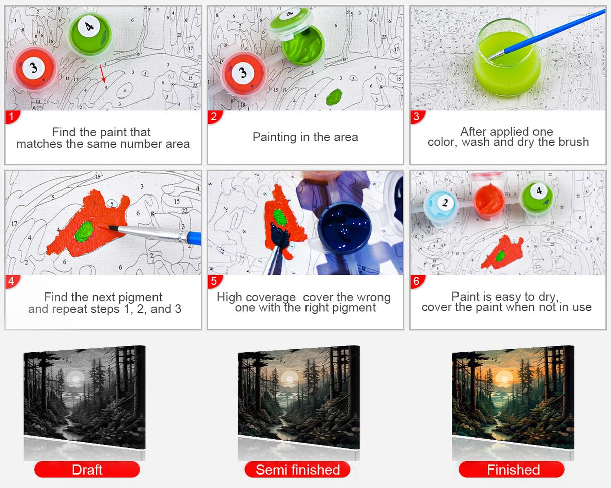 TUMOVO Paint by Number for Adults Canvas Forest Landscape Adult Paint by Number Kits Adults' Paint-by-Number Kits DIY Painting for Adults Paint by Number Arts Craft for Home Decor, 16 x20 Inch TUMOVO