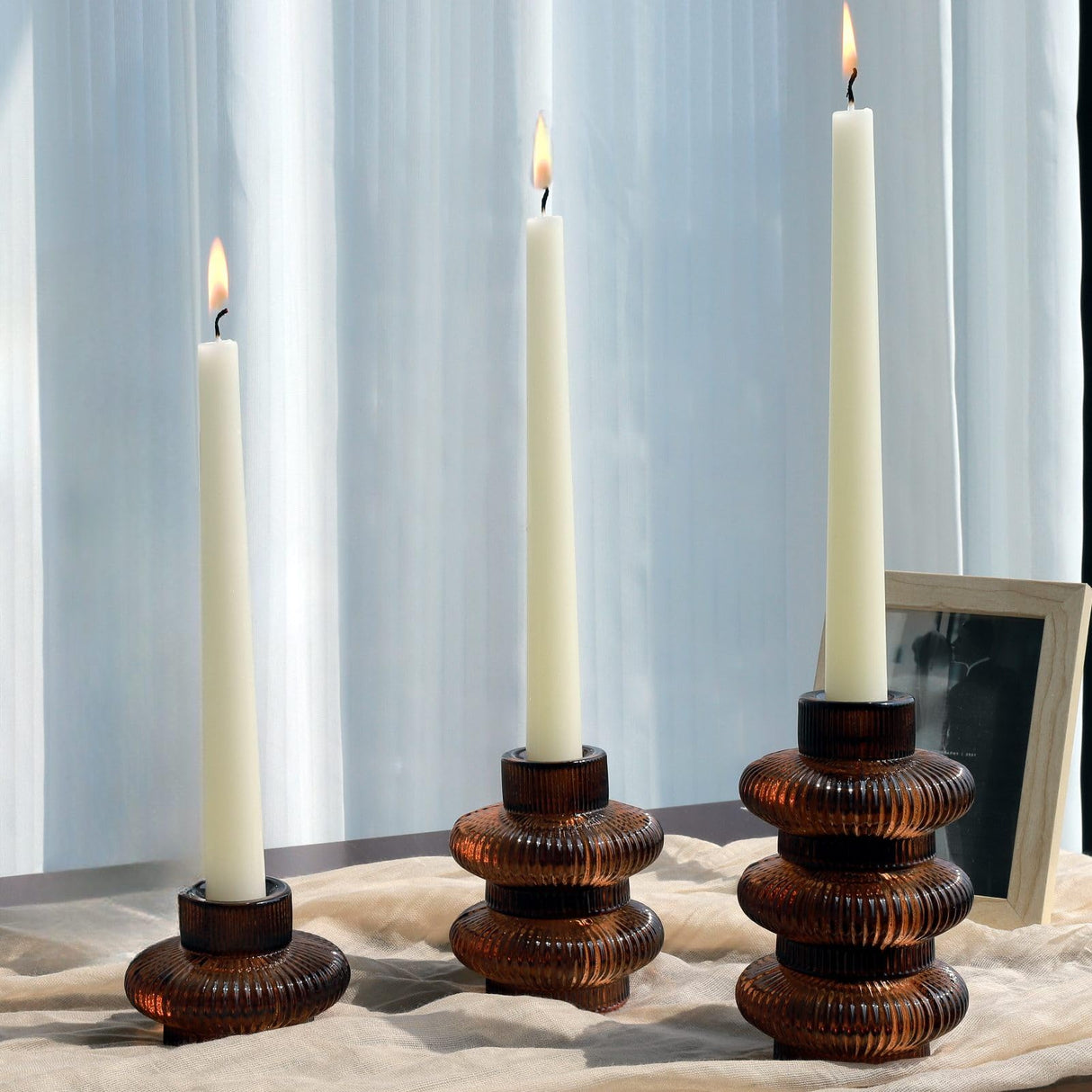 VOHO Brown Candlestick Holders Set of 6, Old Fashioned Candle Sticks Holder Decor for Daily Room/Halloween/Thanksgiving Party, Double Side Taper Candle Holders for Candlesticks/Tealight Candles(Brown) VOHO