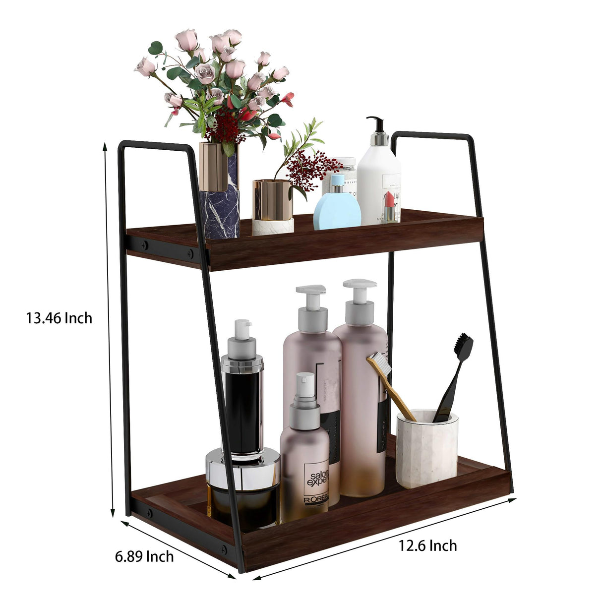 Dorhors 2 Tier Bathroom Counter Organizer Storage,Vanity Organizer for Bathroom Counter,Wood Standing Rack for Kitchen(Walnut) Dorhors