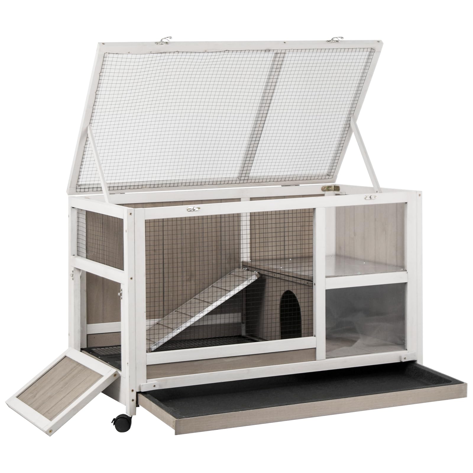 Gowoodhut Indoor Rabbit Hutch - 36''L Outdoor Wooden Bunny Hutch with ... - Hamster Cage With Removable Mezzanine Trays