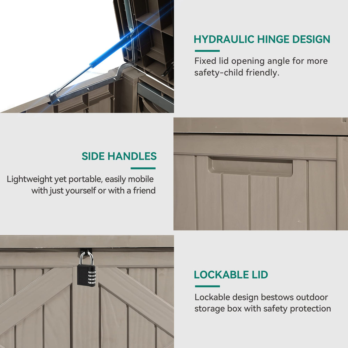 YITAHOME 120 Gallon Large Deck Box w/Flexible Divider & Storage Net, Resin Outdoor Storage Boxes, Waterproof Cushion Storage Bench for Patio, Pool Supplies, Garden Tools - Lockable, Light Brown YITAHOME