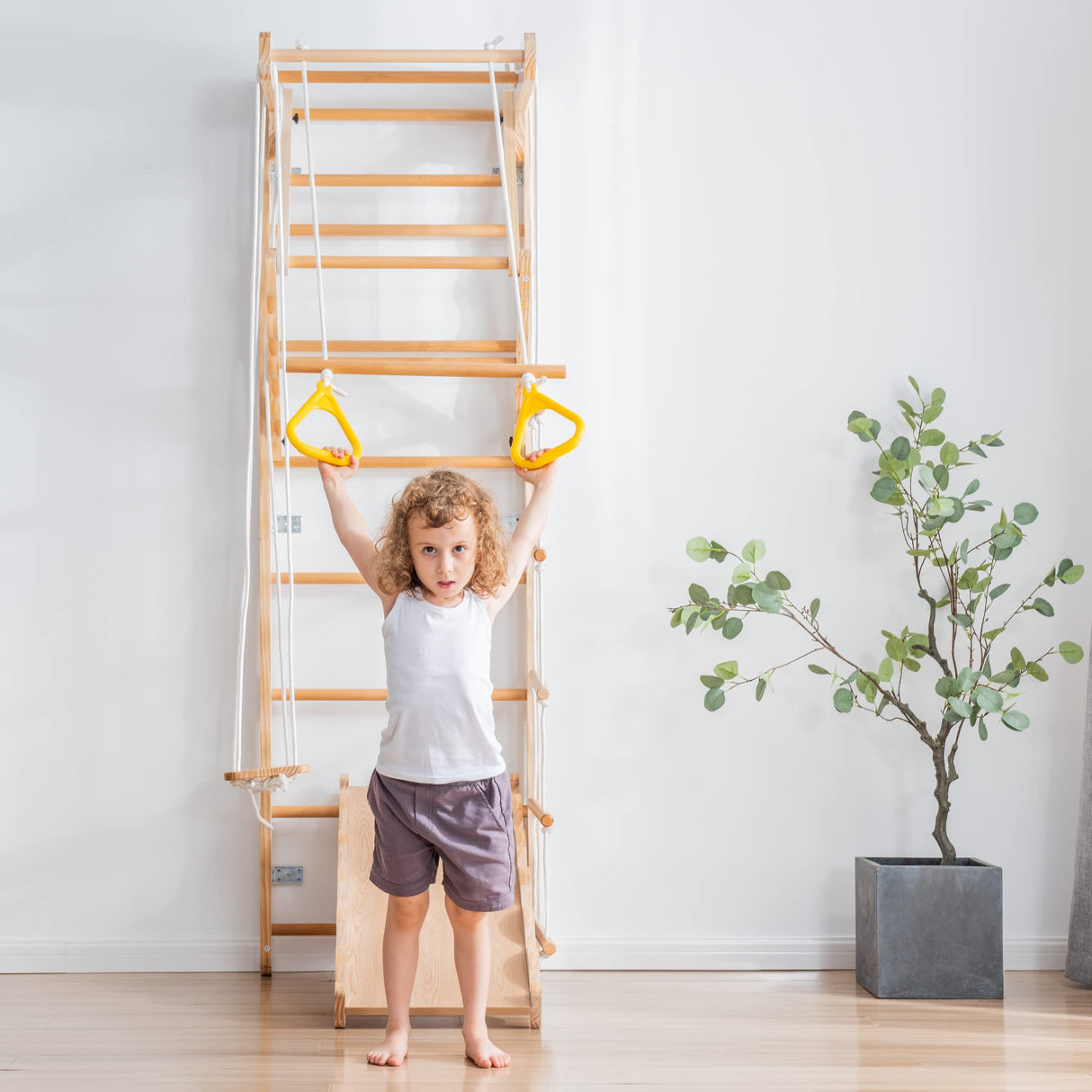Hipicute Swedish Ladder Wall Gym,Swedish Ladder with Rope Ladder, Pull-up Bar, Monkey Bars, Gymnastic Rings for Kids and Adult Hipicute