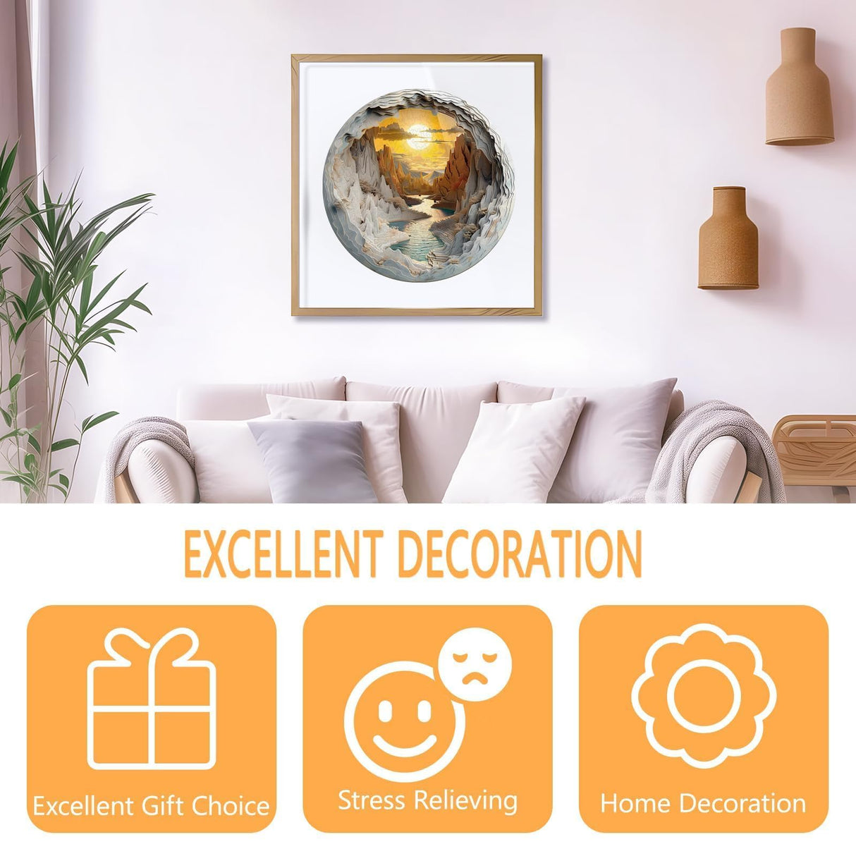 Wooden Puzzles for Adults, 3D Vision Effects Inside The Cave Wooden Jigsaw Puzzles for Adults, Unique Shape, Mountain Rivulet Sunset Landscape Wood Puzzles Adult, Home Decor (S-8.5 * 8.5in-100 pcs) Pijesaksa