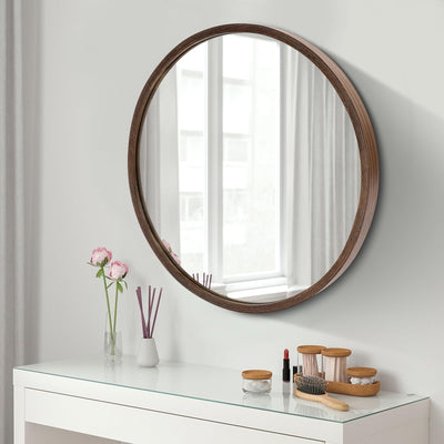 ZHIMIFU 20 x 20 Inch Round Medicine Cabinet Bathroom Mirror Cabinet Wall Mounted or Recessed Storage Cabinet Wood Frame Vanity Wall Mirrors for Home Bathroom Decor (Walnut)