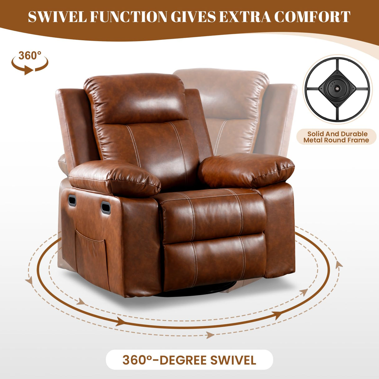 SLEERWAY Recliner Chair with Massage and Heat, Modern Swivel Reclining Chair with Remote Control and Side Pocket, Adjustable Glider Rocker Recliner Chair for Living Room, Bedroom, Lounge, Brown SLEERWAY