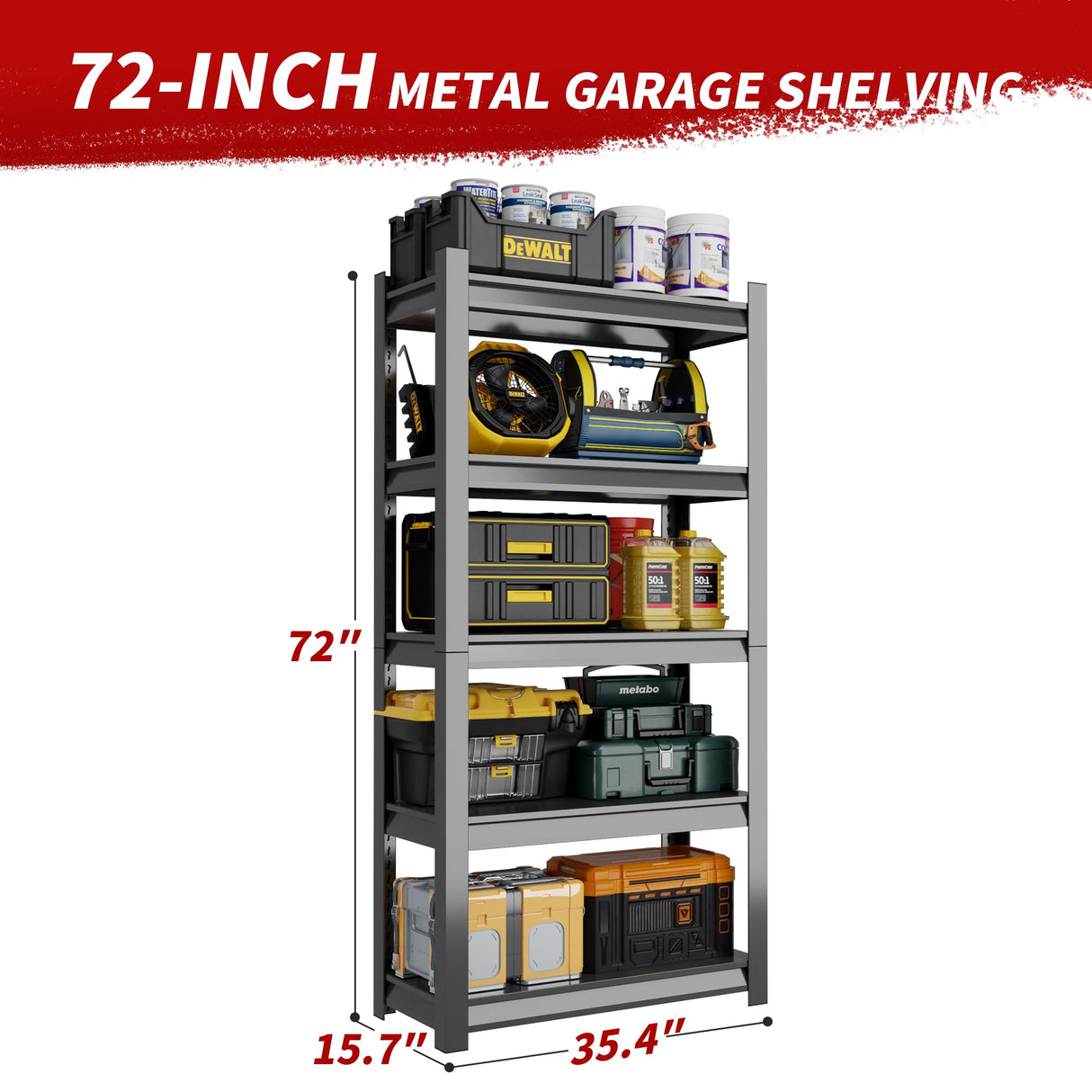 ZLBRDS 72" H Garage Shelving, 2500LBS Heavy Duty Shelving, Adjustable 5 Tier Metal Garage Storage Shelves, Storage Shelves for Industrial, Warehouse, Basement ZLBRDS