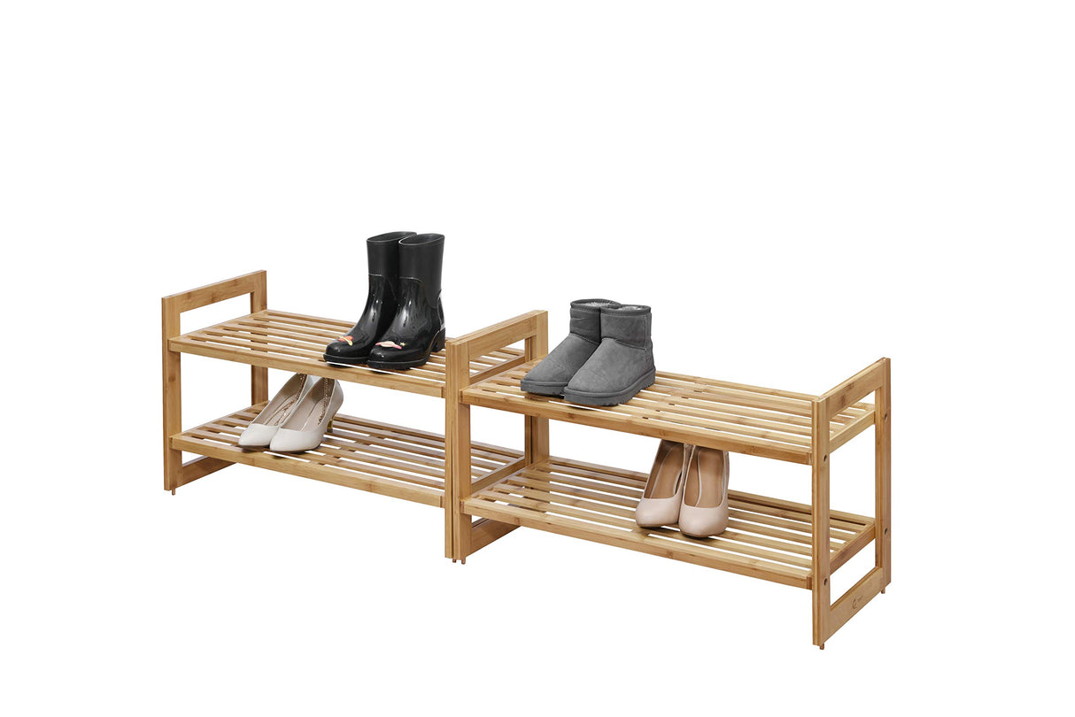TRINITY Basics 2-Tier Stackable Bamboo Shoe Rack - (2 Pack) (TBFLNA-24112) TRINITY