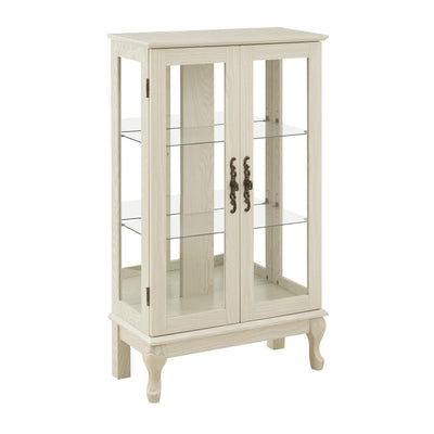 Farmhouse Display Curio Cabinet,Lighted Corner Cabinet with Tempered Glass Door & 2 Glass Shelves (E26 Light Bulb Included)