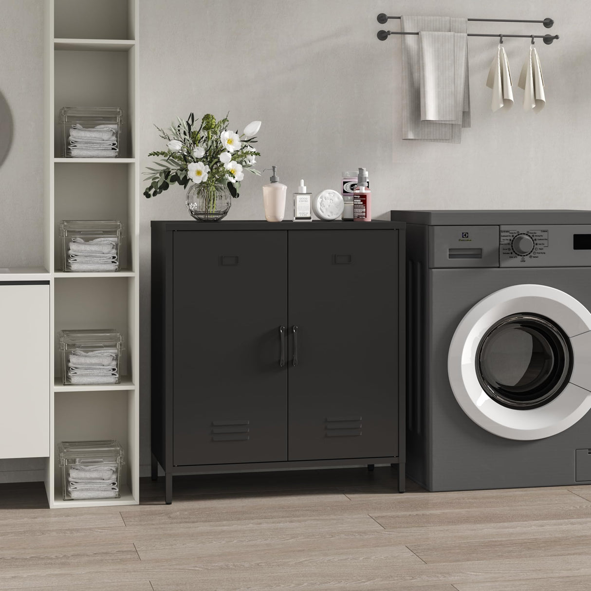 MIOCASA Metal Storage Cabinet - Multi-Purpose Buffet Sideboard Cabinet with Adjustable Shelf & Leveling Feet, Heavy-Duty Steel Design for Living Room, Kitchen, Entryway (Black) MIOCASA