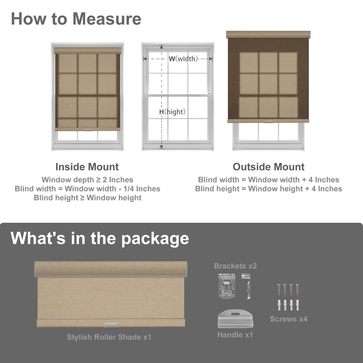 Boolegon Blackout Roller Shades for Windows,Cordless,Linen Fabric,Roller Blinds,Thermal Insulated Fabric UV Protection,Window Shades for Home,Office,Bedroom,Door,Blackout-Brown,Custom Size Boolegon