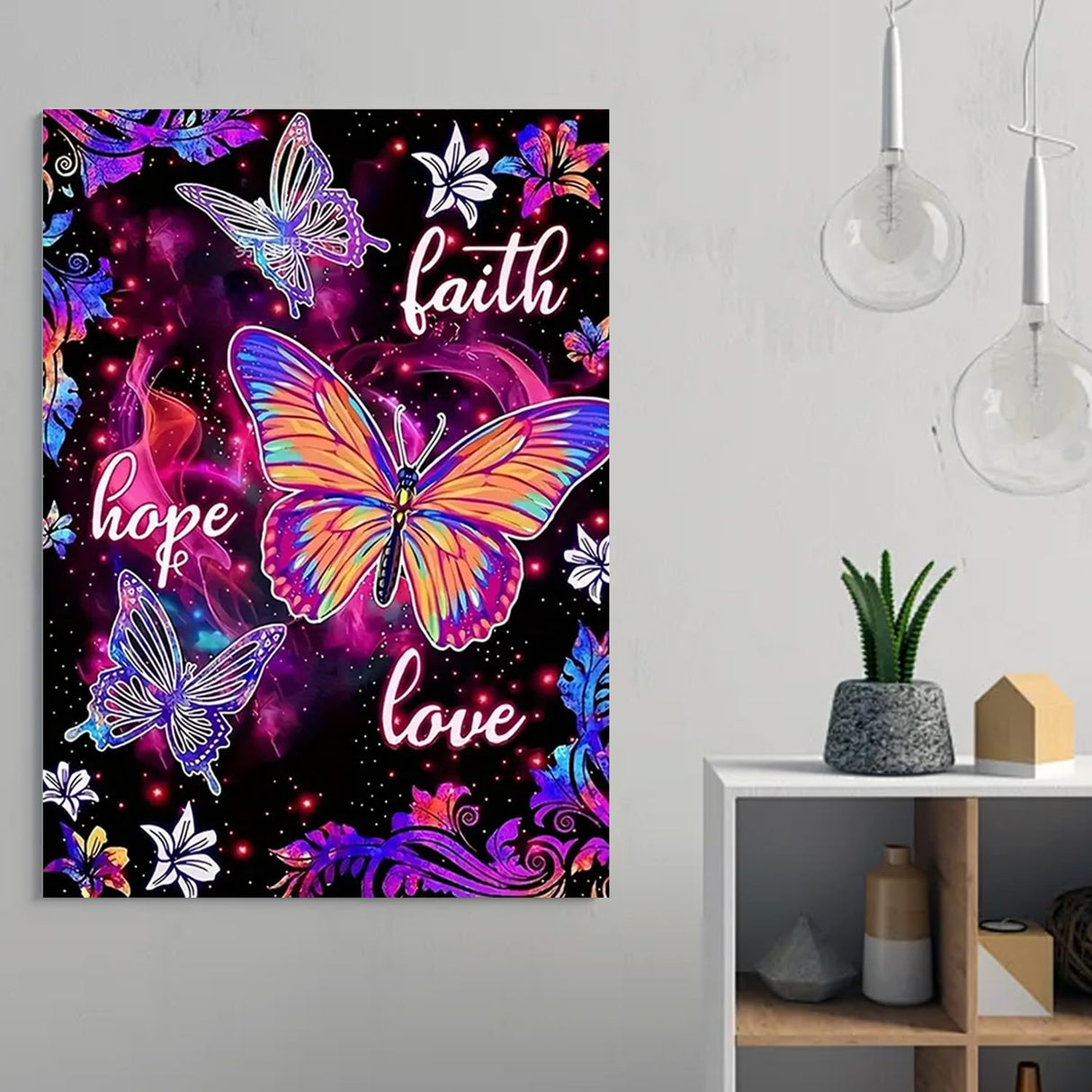 ARPADAMO Diamond Art Kits for Adults,5D Hope, Faith, Love Diamond Painting DIY Butterfly Diamond Art Diamond Painting Kits for Adult,Round Full Drill Diamond, Diamond Art Kits for Home Decor-12x12inch ARPADAMO