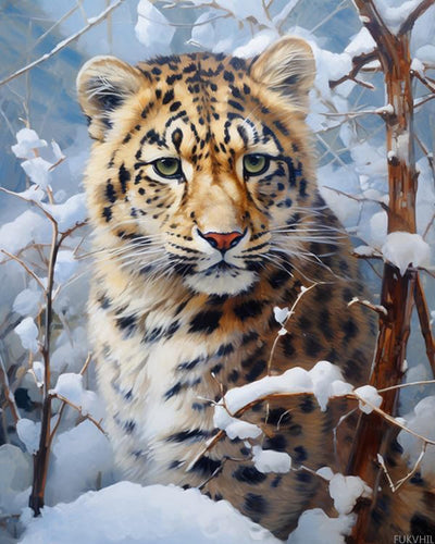 FUKVHIL Paint by Numbers for Adults, Leopard Animal Snow Scene, Paint by Number on Canvas, DIY Oil Painting for Gift Home Wall Decor, 40x50cm, Without Frame