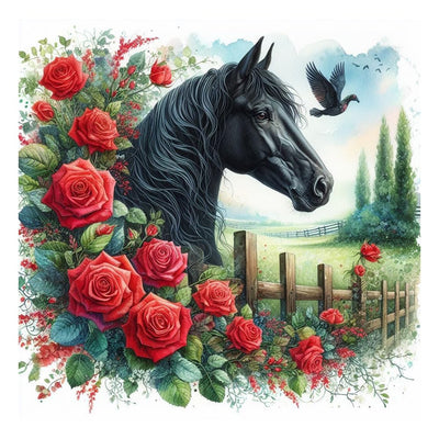 AMORARS Horse Diamond Painting Kit for Adults, 5D Flower Diamond Art for Beginners - DIY Full Diamond Dot Gem Art Painting, Suitable Gifts and Home Wall Decoration Crafts, 12x12Inch