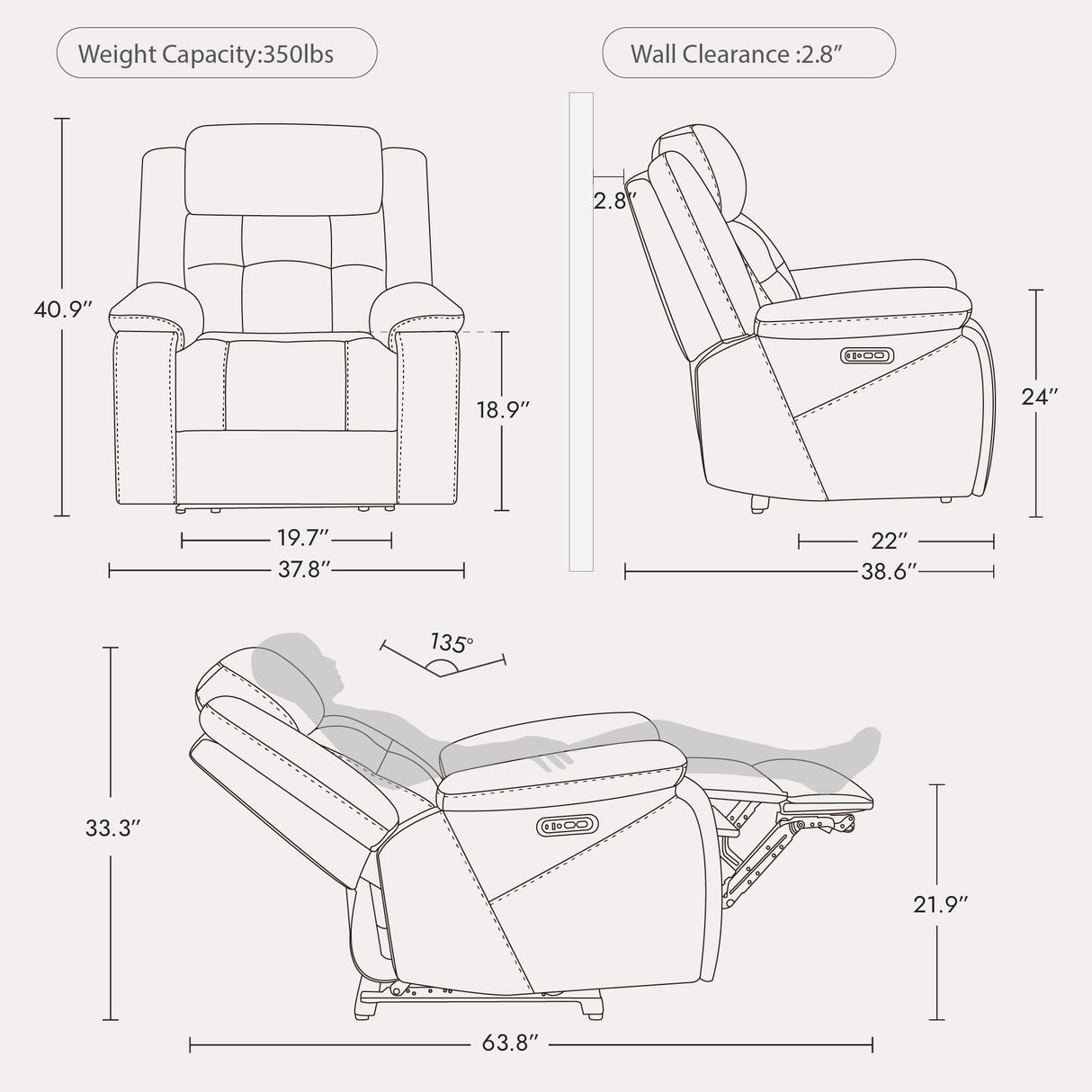 Watson & Whitely Genuine Leather Power Recliner Chair for Adults, Wall Hugger Recliner with Power Headrest, Cup Holders & Charging Ports, Electric Reclining Chairs for Living Room, RV, Dark Brown Watson & Whitely