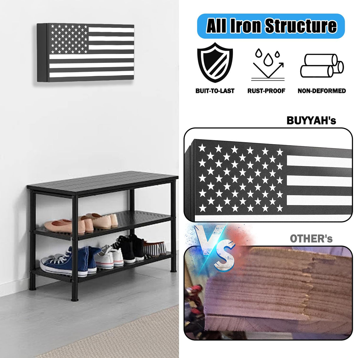 BUYYAH American Flag Gun Concealment Case, 19.7" x 11.8" x 4.9" American Flag Wall Hanging Concealed Gun Cabinet, Combination Lock All Iron Frame for Police Gift BUYYAH