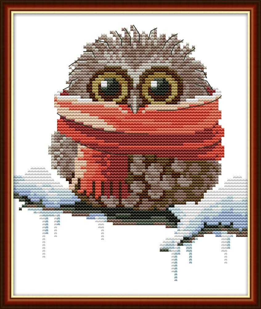 Cross Stitch Kits, Awesocrafts Owl Scarf Cute Christmas Winter Easy Patterns Cross Stitching Embroidery Kit Supplies, Stamped or Counted (Counted) Awesocrafts