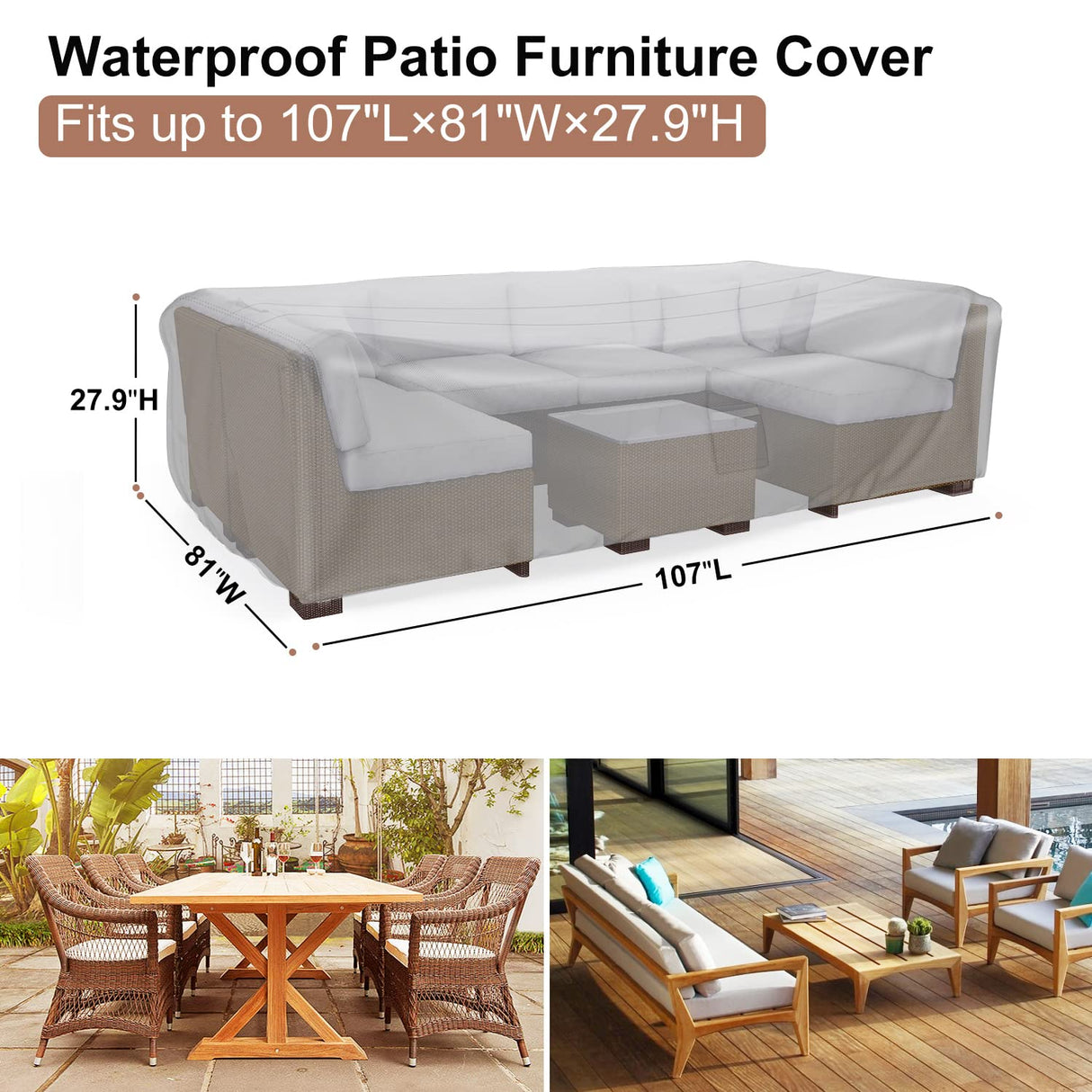 Patio Furniture Set Cover Waterproof, Mrrihand Outdoor Sectional Sofa Set Cover Heavy Duty 600D Table and Chair Set Cover 107" L×81" W×27.9" H Mrrihand