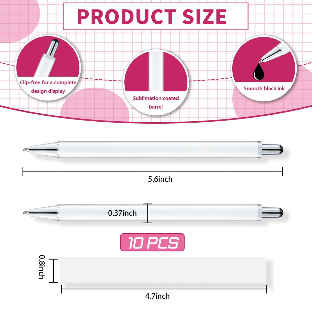 Cupoita Sublimation Pens Blank No Clip With Shrink Wrap,Heat Transfer Sublimation Ballpoint Pen, Aluminum Customized Pen, Personalized Pen For Christmas Diy Office School Stationery Supplies (10 Pack) Cupoita