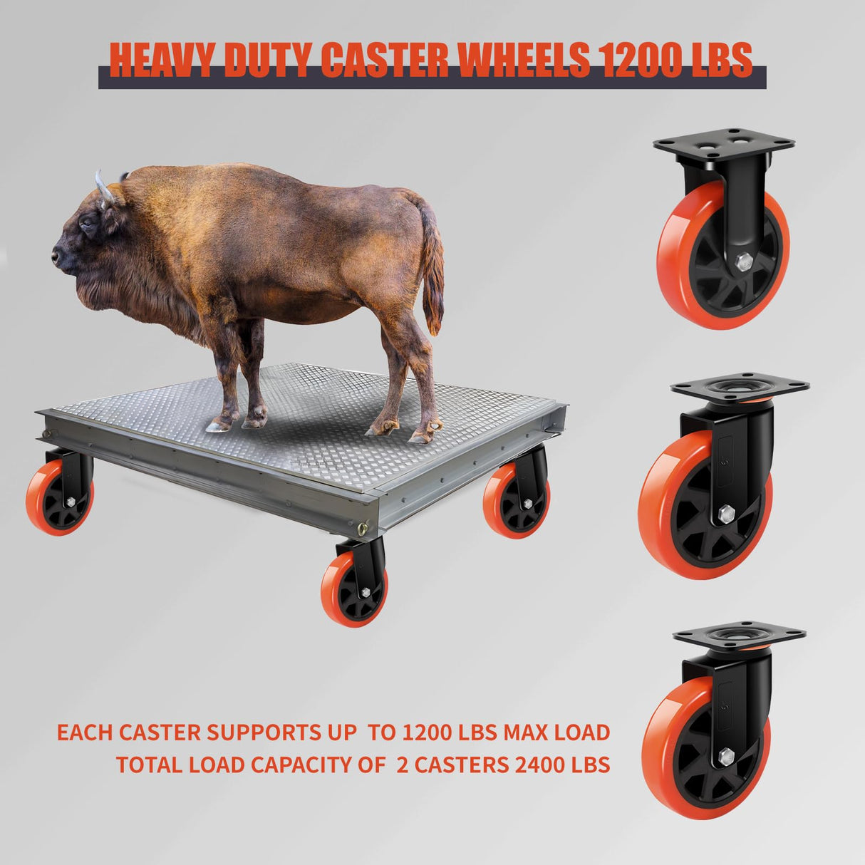 6 Inch Caster Wheels, Heavy Duty Casters- Galvanized Bracket Polyurethane Caster Wheels, with up to 1200 LB Capacity Per Wheel, Use for Handling, Industrial Trolleys (2 Swivel) ZDNEY