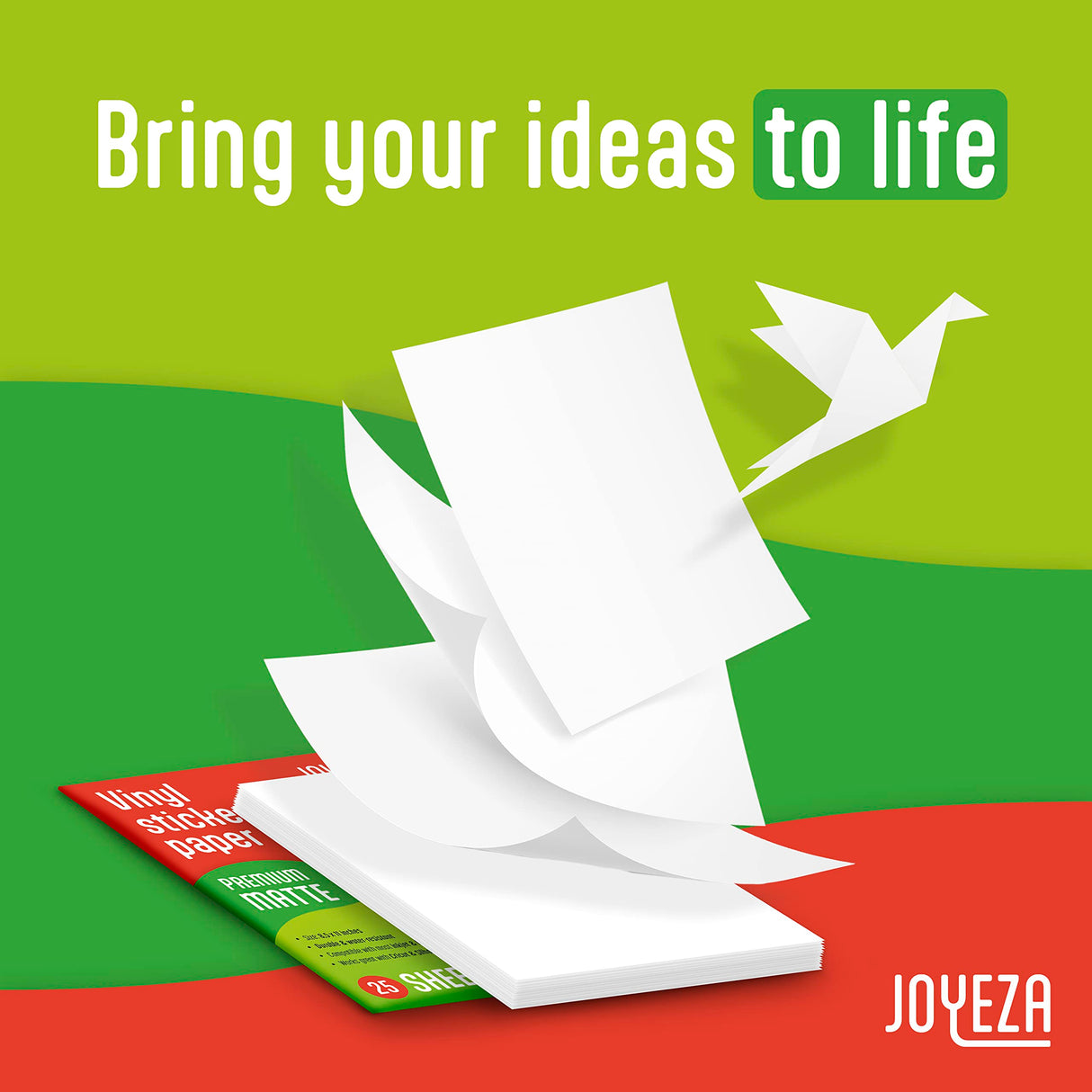 JOYEZA Premium Printable Vinyl Sticker Paper for Inkjet Printer - 25 Sheets Matte White Waterproof, Dries Quickly Vivid Colors, Holds Ink well- Tear Resistant - Inkjet & Laser Printer JOYEZA