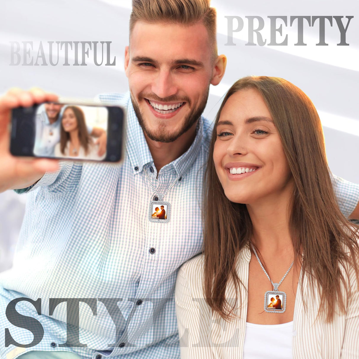 Junkin 24 Pcs Diamond Square Sublimation Rhinestone Trays Pendant Set Including 6 Double Sided Blank Rhinestone Bezel Trays 6 Pcs Thick Chains with 12 Sublimation Discs for Making Junkin