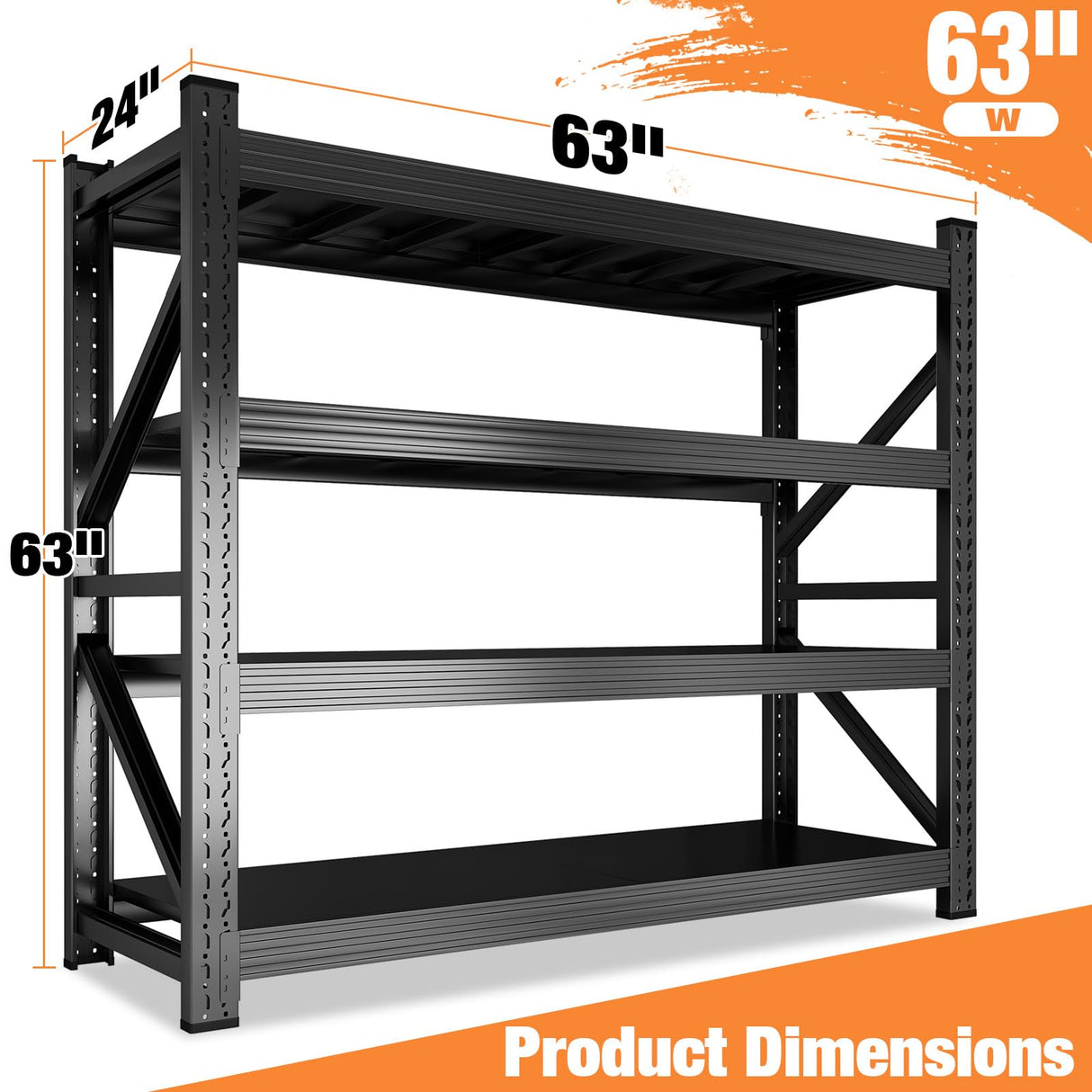 63" W Heavy Duty Garage Shelving, 6000LBS Garage Storage Shelves Industrial Shelving Unit, 5 Tier Adjustable Metal Shelving for Basement, Shop, Warehouse, 63" W x 24" D x 63" H Umeiga