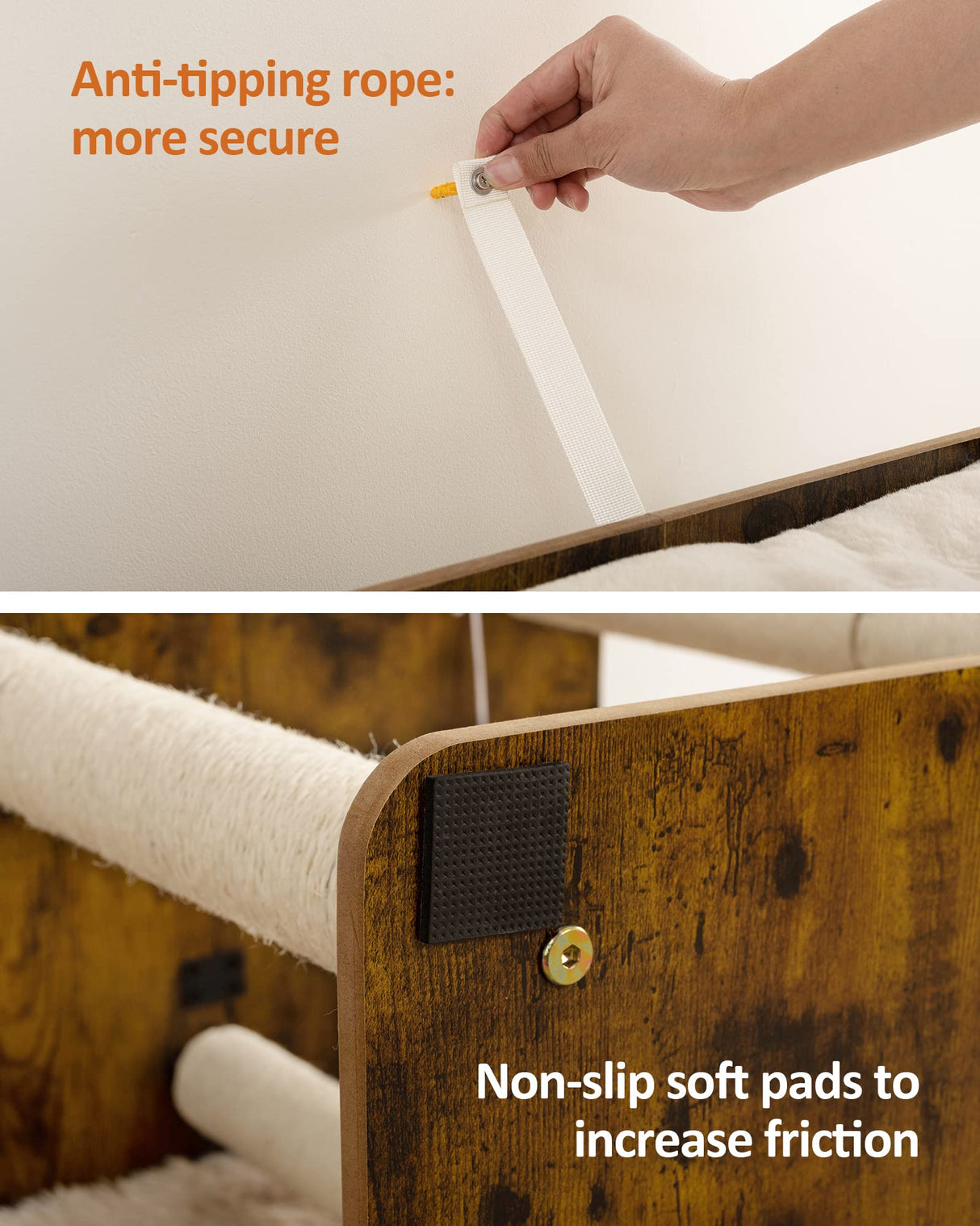 FourFurPets 26.7in Large Cat Tree Tower Condo, Cat Scratch Posts for Indoor Cats, Big Plate, Three 23.6in Full Sisal Scratching Posts, Rustic Brown FourFurPets