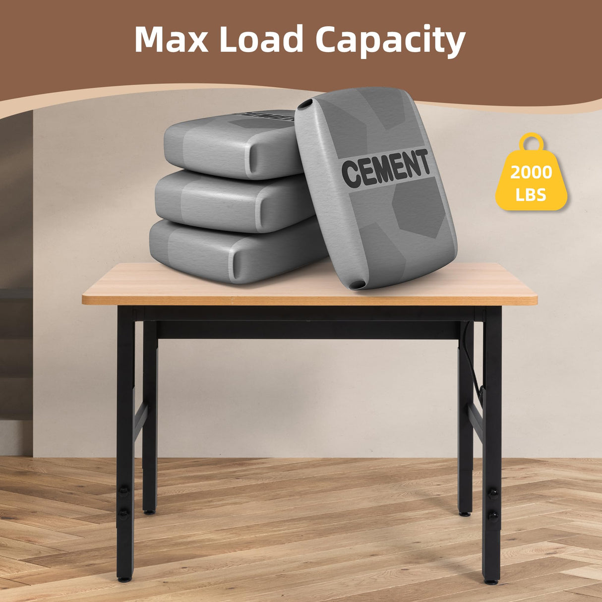 48" Adjustable Workbench with Power Outlets, Work Table for Garage, 2000 LBS Capacity Hardwood Work Bench, Heavy Duty Table for Workshop, Office, Garage, Home spanspace