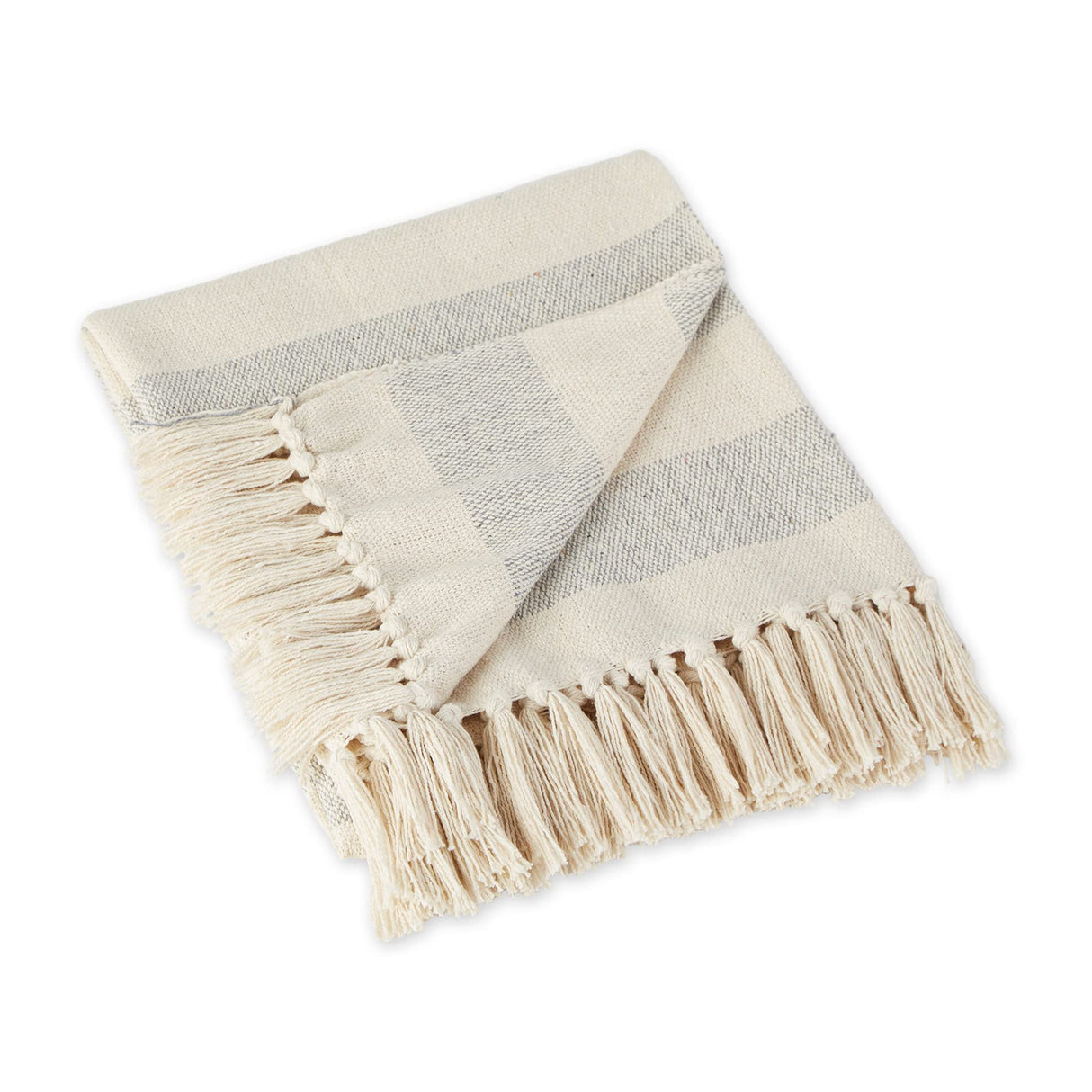 DII Rustic Farmhouse Cotton Cabana Striped Blanket Throw with Fringe, 50 x 60 - Cabana Striped Gray & Off-White DII