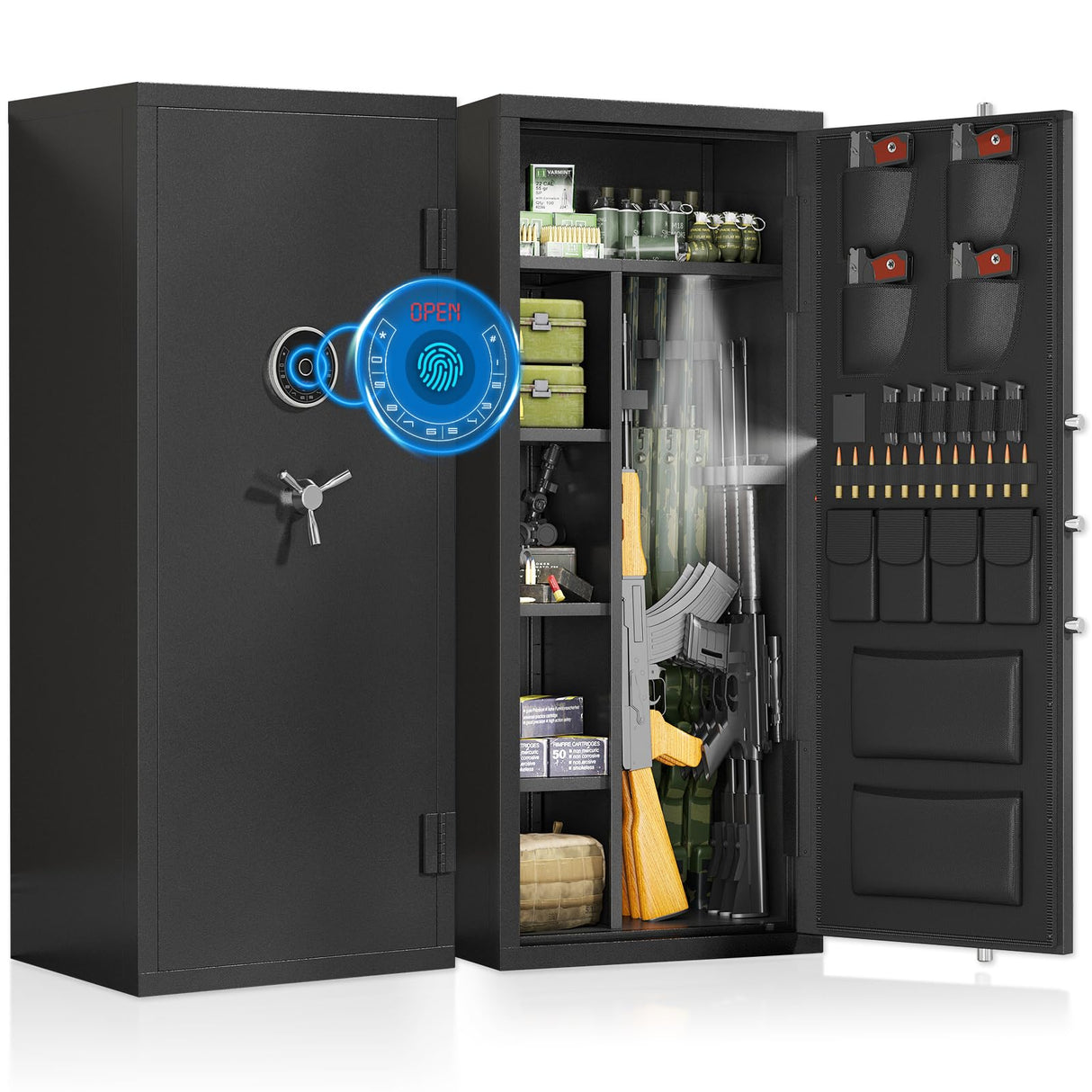 15-20 Gun Safe, Large Fingerprint Gun Safe for Rifles and Pistols, Unassembled Rifle Safe with Adjustable Shelf & Gun Rack, Gun Safe for Home and Shotgun, Gun Cabinet with Mute Function & Dual Alarm Riflevault