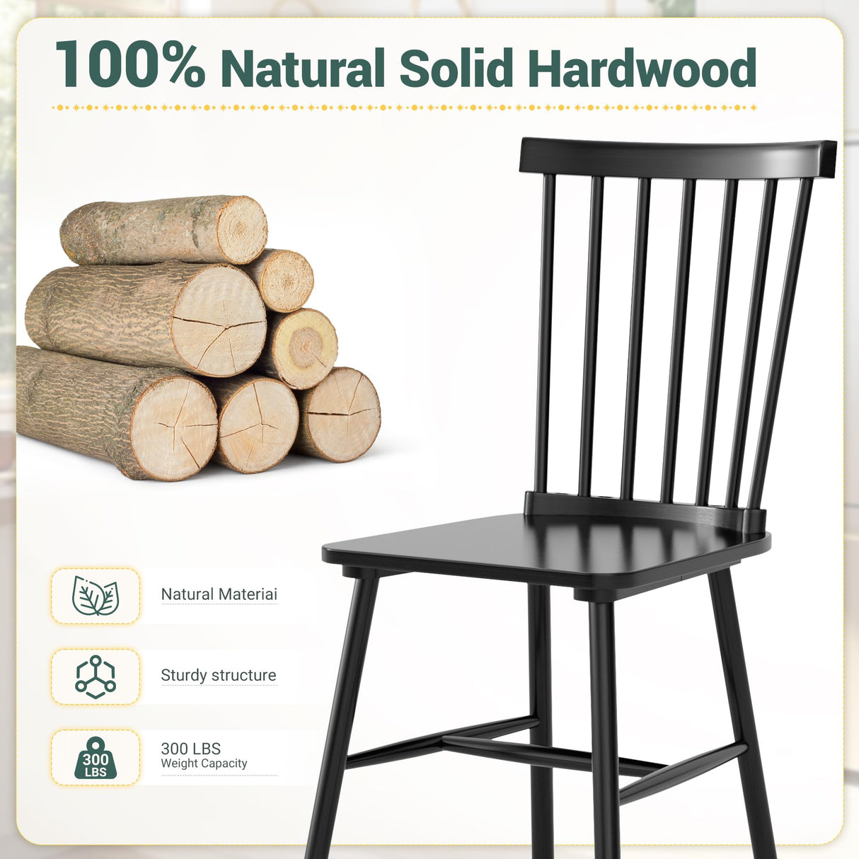 Furmax Black Dining Chairs Set of 4 Wooden Dining Chair Farmhouse Spindle Back Kitchen Chairs Windor Dining Chairs for Kitchen, Living Room, Restaurant Furmax