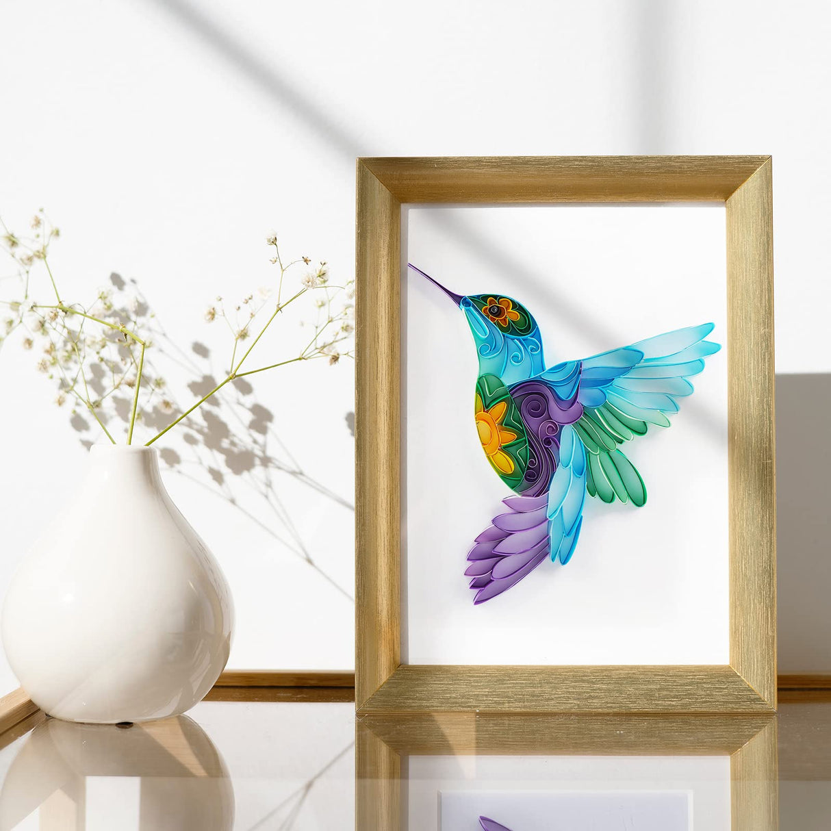 Uniquilling Quilling Kit, Paper Quilling Kits, 8 * 10-in Hummingbird Paper Filigree Kits with Quilling Tools& Using Manual, DIY Quilling Artwork Modern Wall Art for Living Room Uniquilling