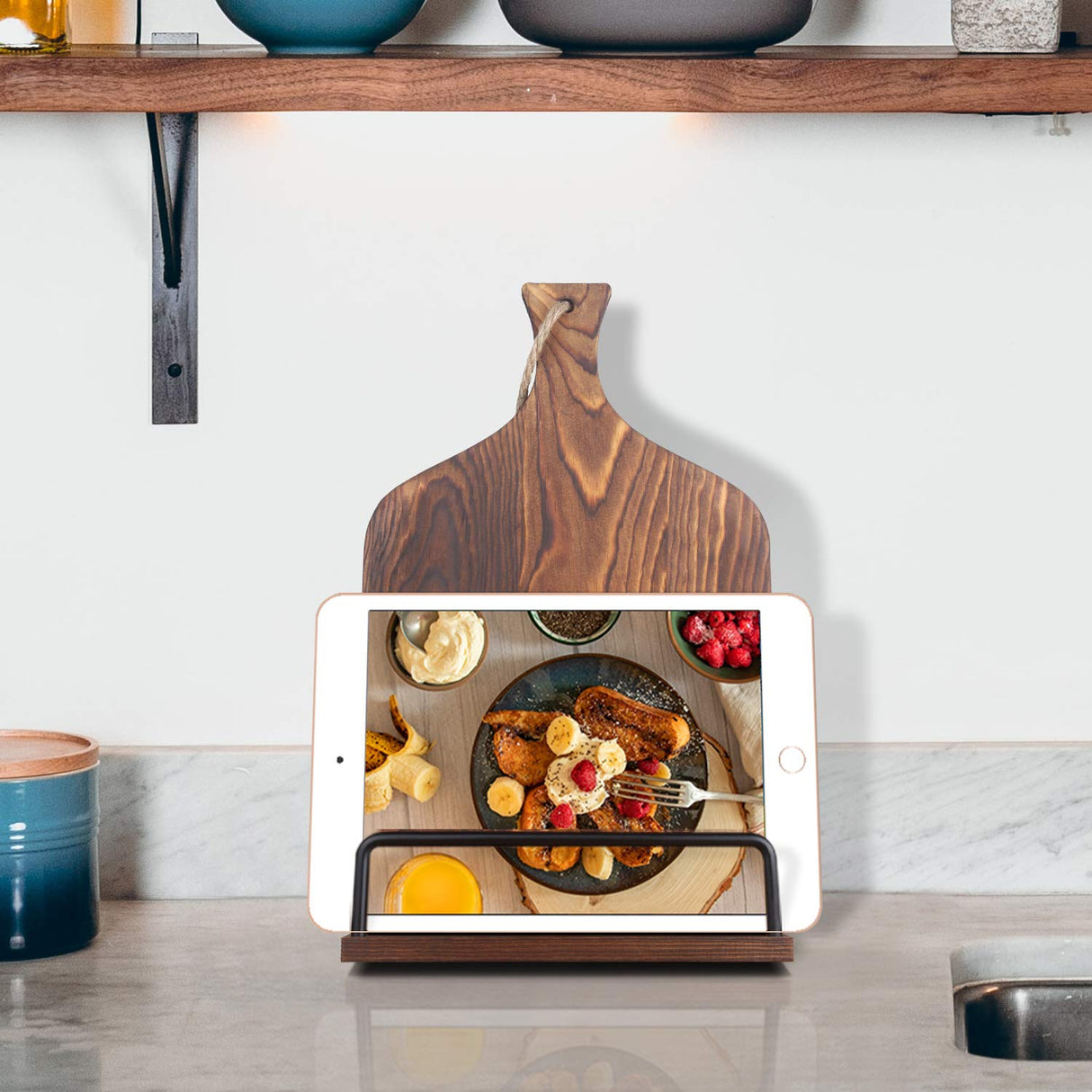 VYNOPA Cookbook Stand for Kitchen Counter Wood Adjustable Recipe Book Holder Stand iPad Rustic Holder Thanksgiving Day Christmas Gift for Mother, Grandma, Women VYNOPA