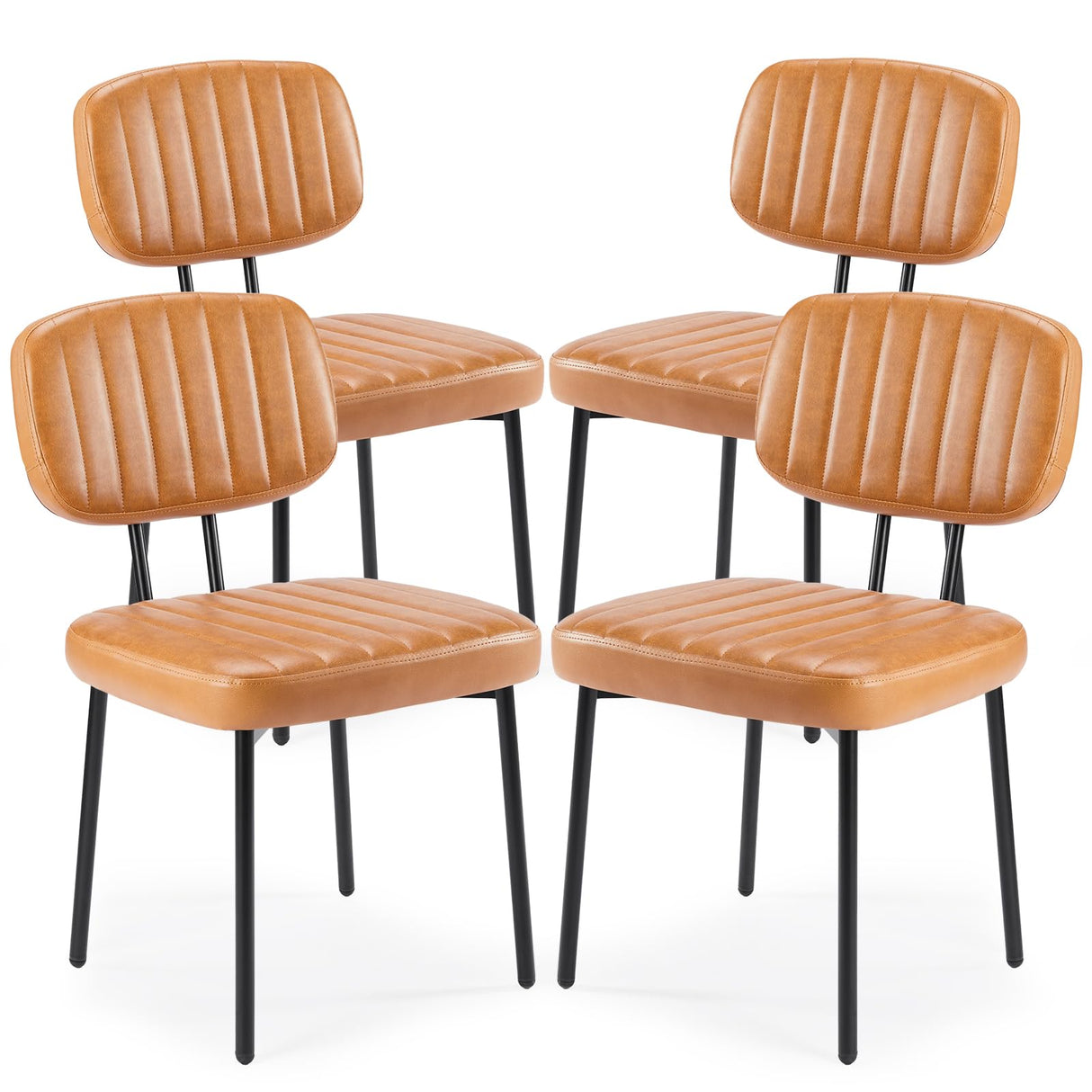 Sweetcrispy Dining Chairs Set of 4, Upholstered Mid Century Modern Kitchen Dining Room Accent Chairs with Faux Leather Cushion Seat & Metal Legs for Kitchen, Living Room - Brown Sweetcrispy