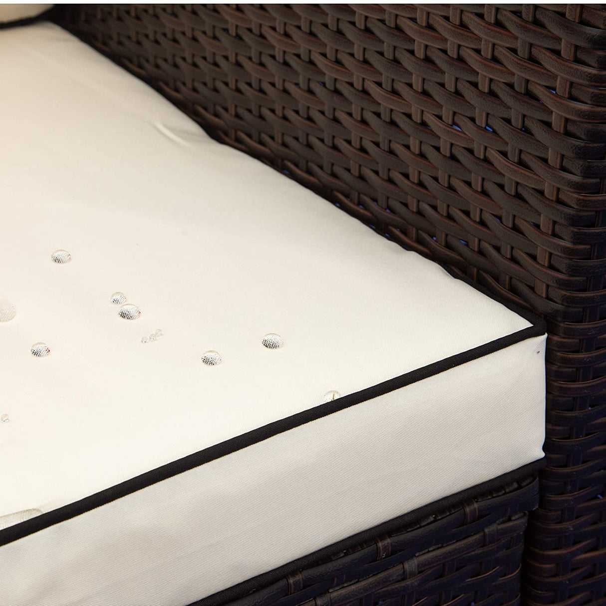 GAOPAN 3 Piece Outdoor Patio Conversation Sectional Couches Furniture Set, Rattan Wicker Garden Corner Sofas with Tempered Glass Top Coffee Table and Removable Soft Cushion, Beige+Brown GAOPAN