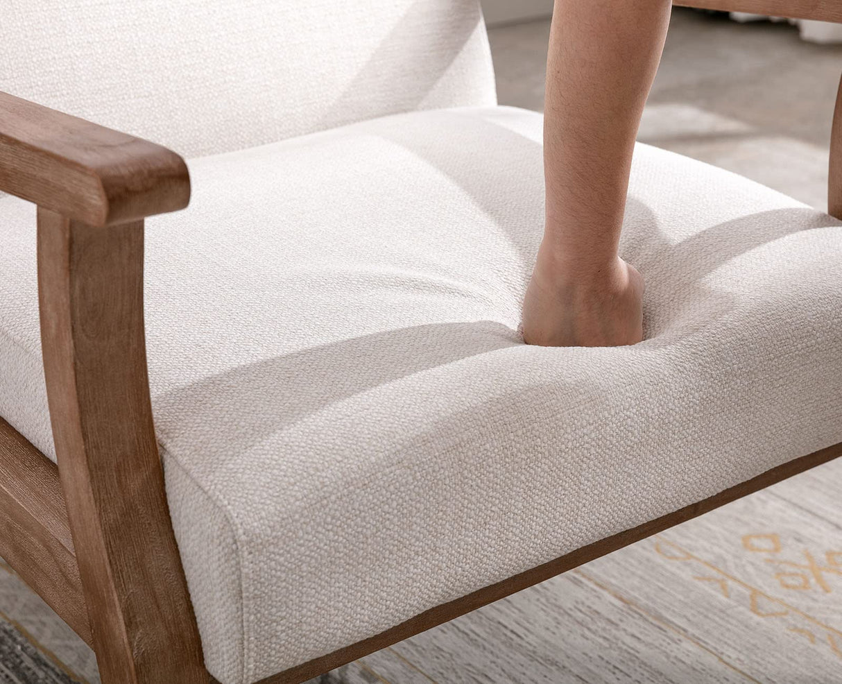VESCASA 23.2" W Accent Chair with Arms, Comfy Farmhouse Side Chair with Upholstered Seat, Mid Century Modern Reading Chair with White Wash Wood Legs for Living Room/Bedroom, White Linen VESCASA