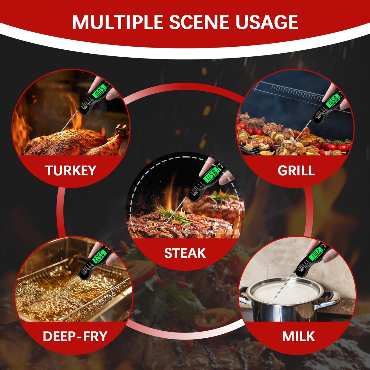 Meat Thermometer Digital,IP67 Waterproof Cooking Thermometer with Backlight, Calibration & Hold Function,Food Thermometer for Cooking,Outdoor Grilling,Candy Making Giftsfaloy