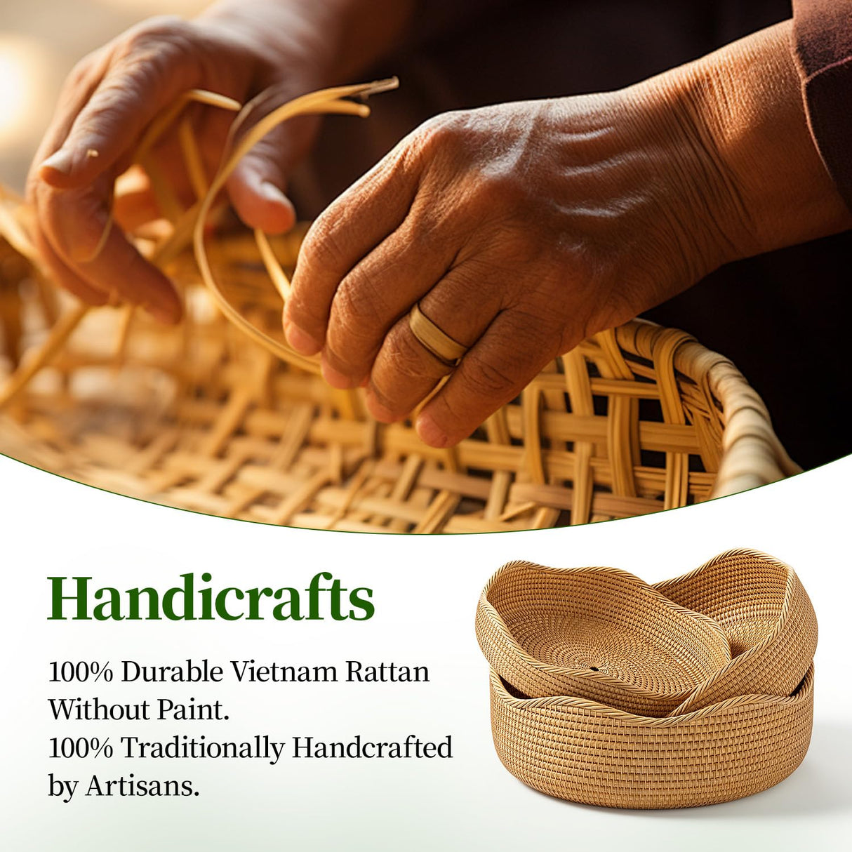 LAVNTM Rattan Bread Basket, 3 Pack Hand Woven Round Fruit Baskets for Serving, Picnic Basket, Wicker Storage for the Living Room Kitchen (Honey Brown) LAVNTM