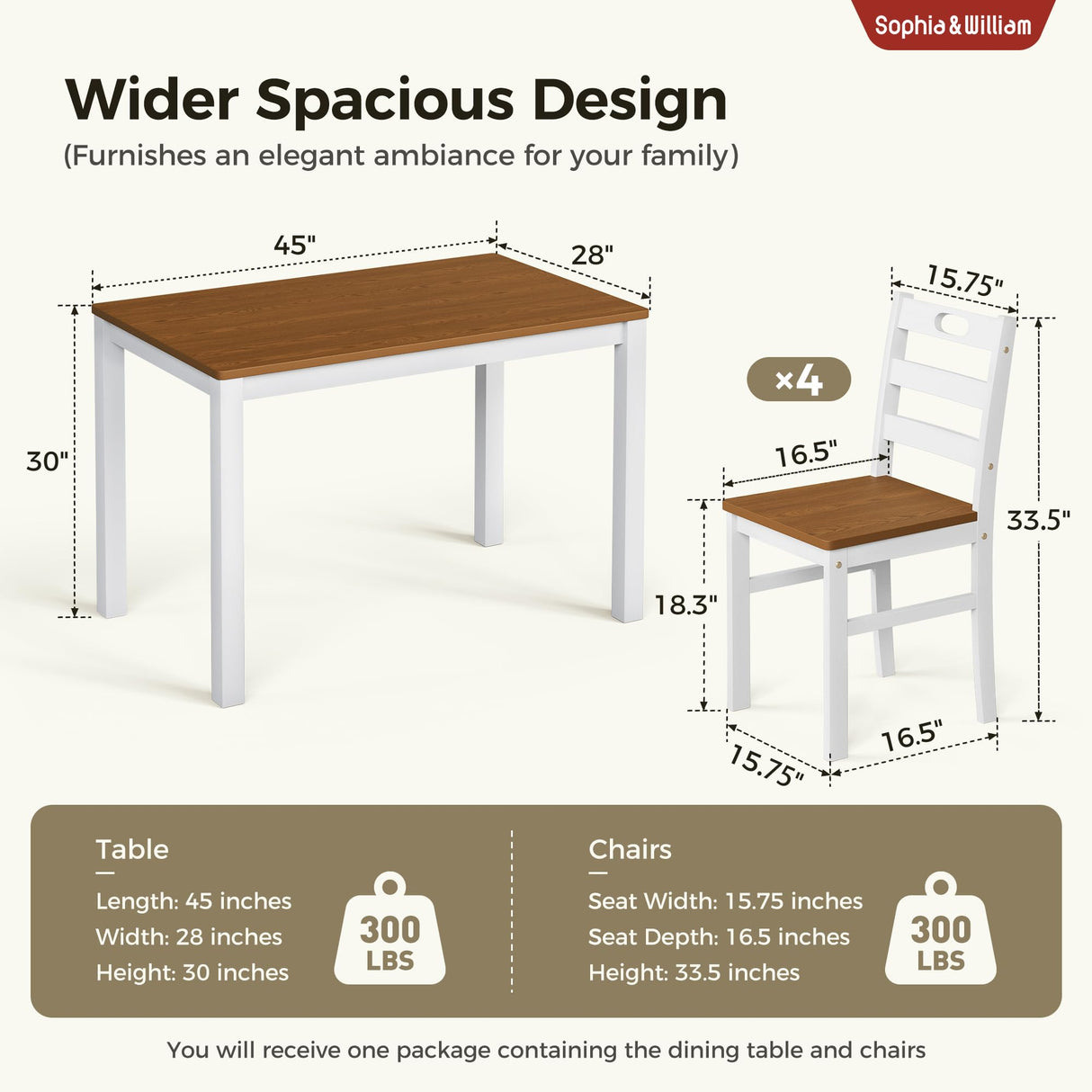 Sophia & William 5 Piece Dining Table Set for 4, Wood Kitchen Table and Chairs,Space-Saving Farmhouse Dining Sets,Walnut & White Sophia & William
