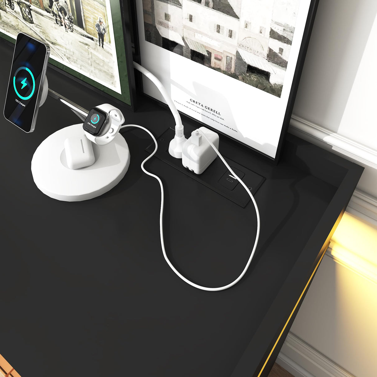 jiteentarou 6 Drawer Dresser with Charging Station and LED Lights, Modern Chest of Drawers with Power Outlet, Organizer Cabinet for, Living Room, Black jiteentarou