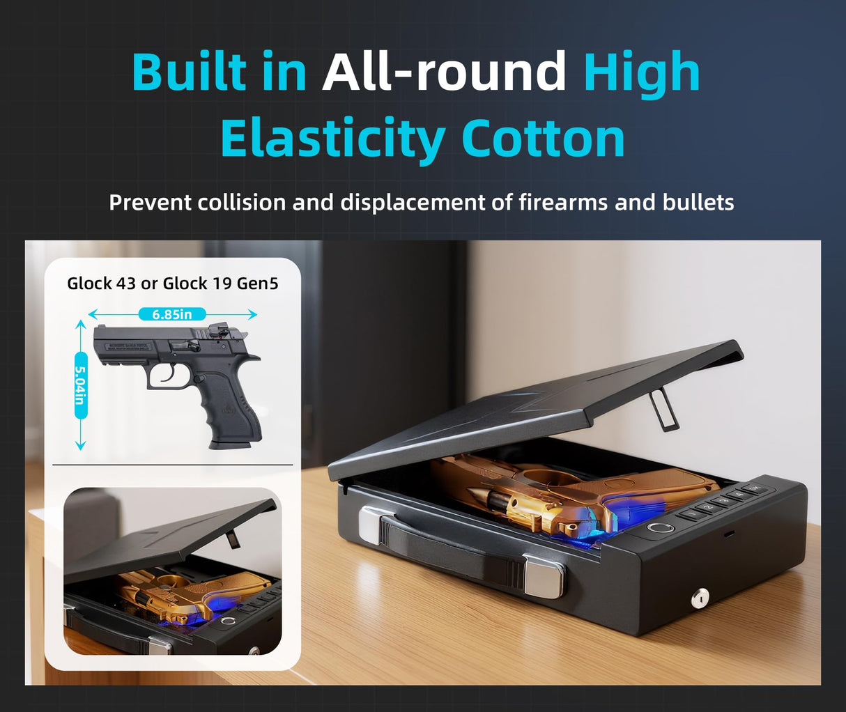 Gun Safe with Handle, Biometric Gun Safe for Handgun, 4-Ways unlock with Sound(APP, Fingerprint, Digital PIN, Key), Smart Lock Box For Cloakroom, Living Room, Bedroom Nightstand and Car Swikitec