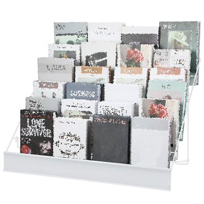 Queekay 6 Tier Wire Countertop Rack Comic Book Rack Wide Tabletop Display Magazine for Book Brochure Literature Greeting Card Shelf Holder Stand (White)